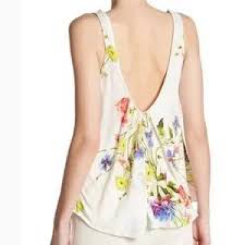Free People White Floral V-Back Tank Top